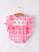 Rylee Faith Designs Pink Plaid Smocked Church Christ Bishop Christening Romper - Everetts Place Boutique - 