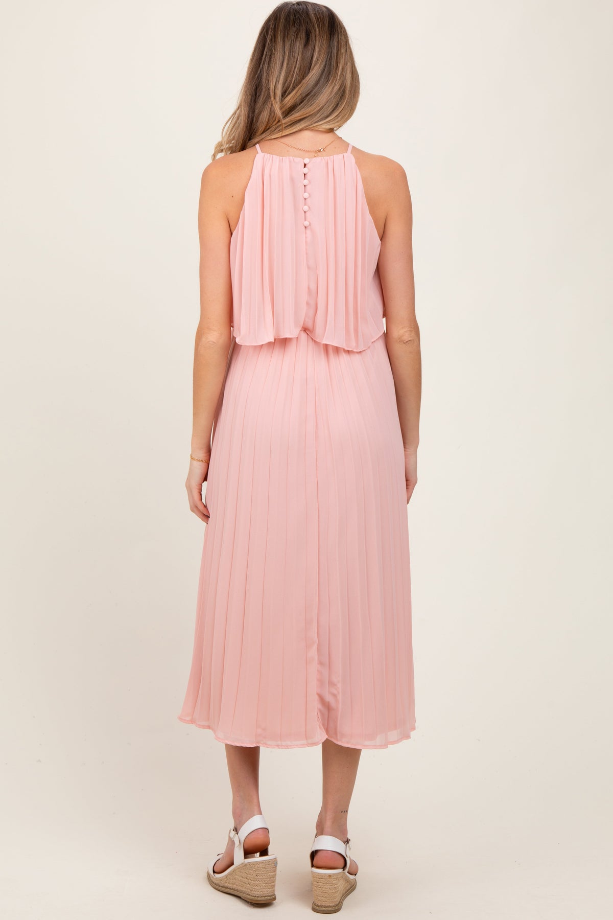 PinkBlush Pink Pleated Woven Maternity Midi Dress