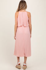 PinkBlush Pink Pleated Woven Maternity Midi Dress