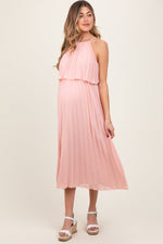 PinkBlush Pink Pleated Woven Maternity Midi Dress