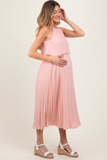 PinkBlush Pink Pleated Woven Maternity Midi Dress