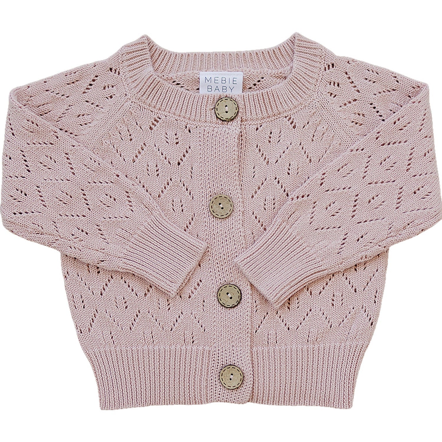 Mebie Baby Pink Pointelle Button Down Cardigan For Baby And Toddler Cotton Open Knit - 