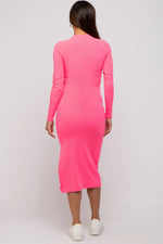 PinkBlush Pink Ribbed Mock Neck Long Sleeve Maternity Midi Dress - 