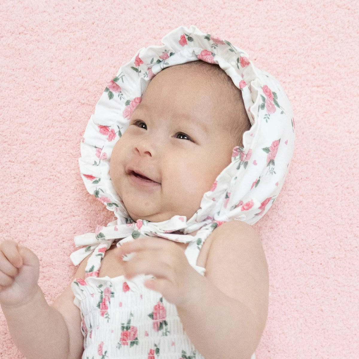 Pink Rosettes - Ruffle Bonnet - Baby & Toddler Clothing, Skin, Child, Textile, Facial expression | Everetts Place