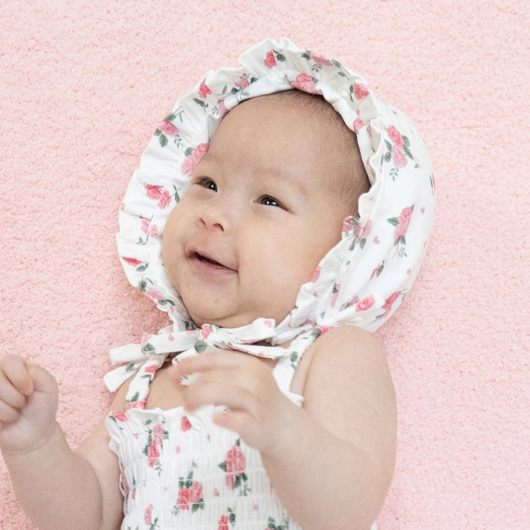 Pink Rosettes - Ruffle Bonnet - Baby & Toddler Clothing, Skin, Child, Textile, Facial expression | Everetts Place