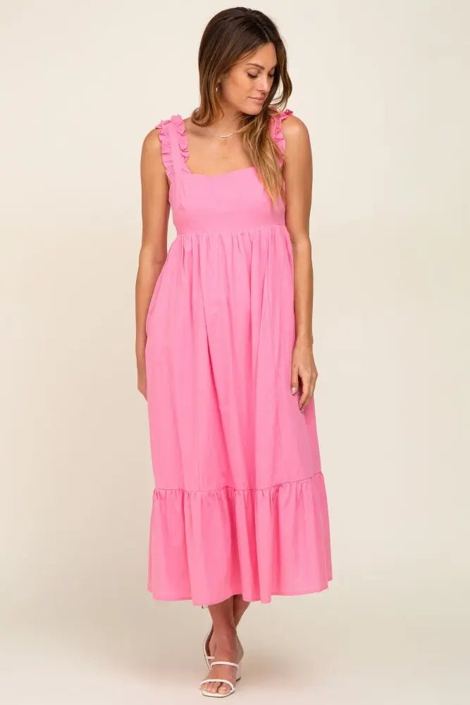 PinkBlush Pink Ruffle Accent Back Tie Midi Dress - 
