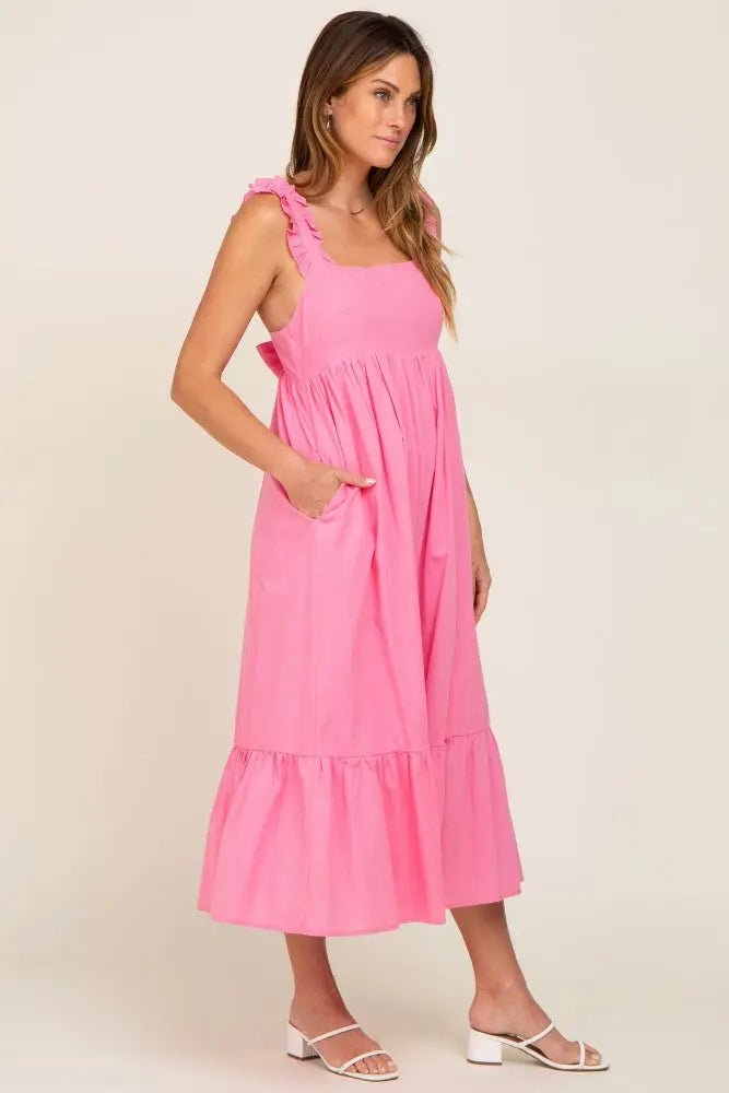 PinkBlush Pink Ruffle Accent Back Tie Midi Dress - 