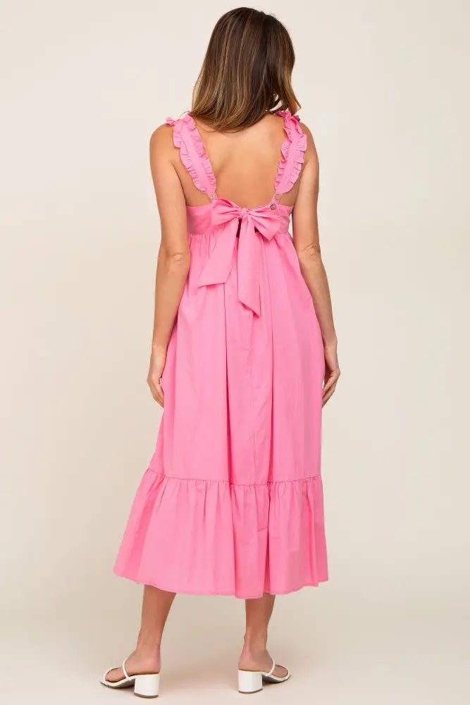 PinkBlush Pink Ruffle Accent Back Tie Midi Dress - 