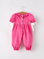 Rylee Faith Designs Pink Smocked Church Bishop Christening Bow Baby Girl Romper - Everetts Place Boutique - 