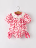 Rylee Faith Designs Pink Smocked Church Bishop Christening Leopard Baby Girl Romper - Everetts Place Boutique - 