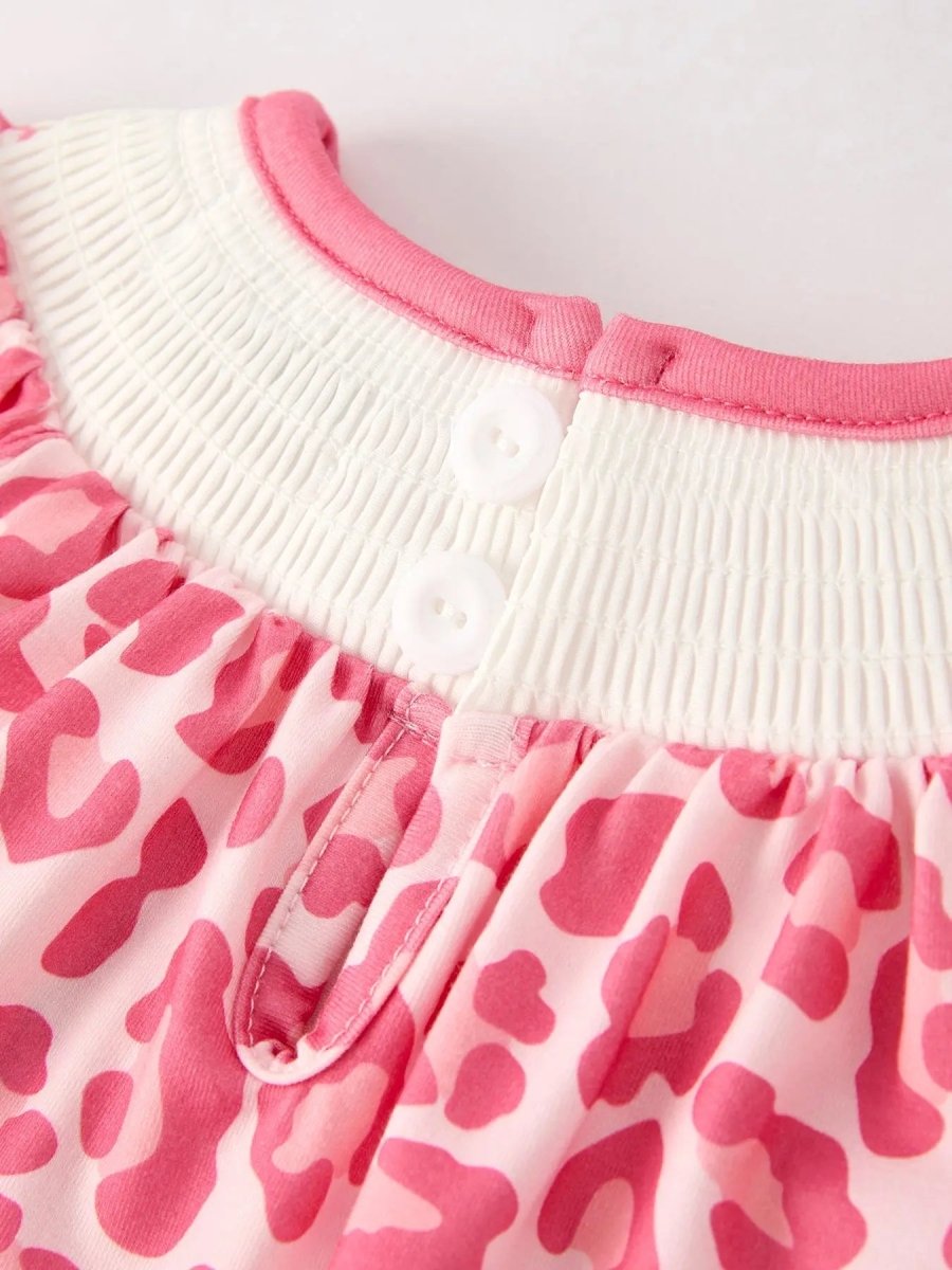 Rylee Faith Designs Pink Smocked Church Bishop Christening Leopard Baby Girl Romper - Everetts Place Boutique - 