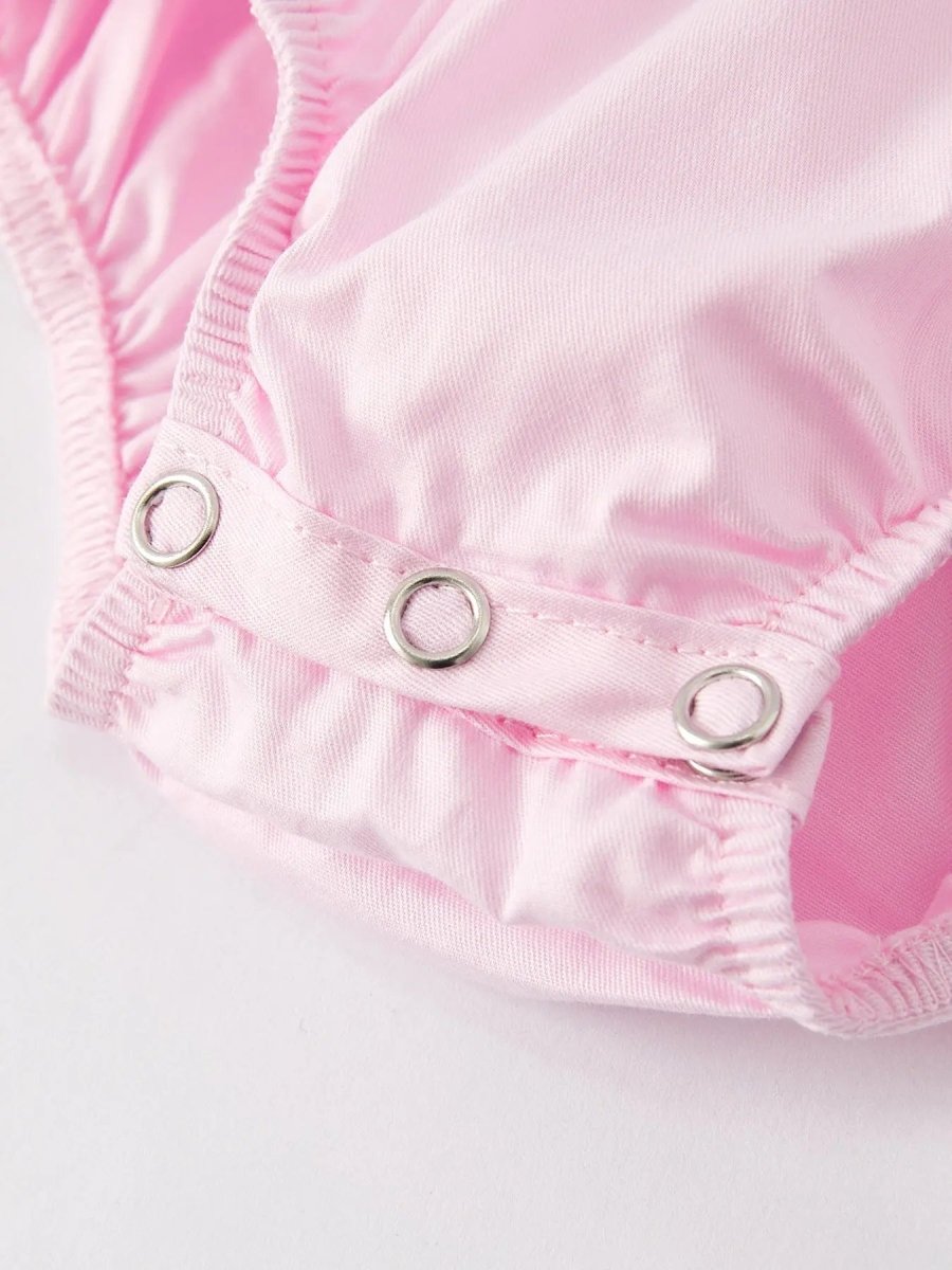 Rylee Faith Designs Pink Smocked Church Bishop Christening Romper for Baby Girls - Everetts Place Boutique - 