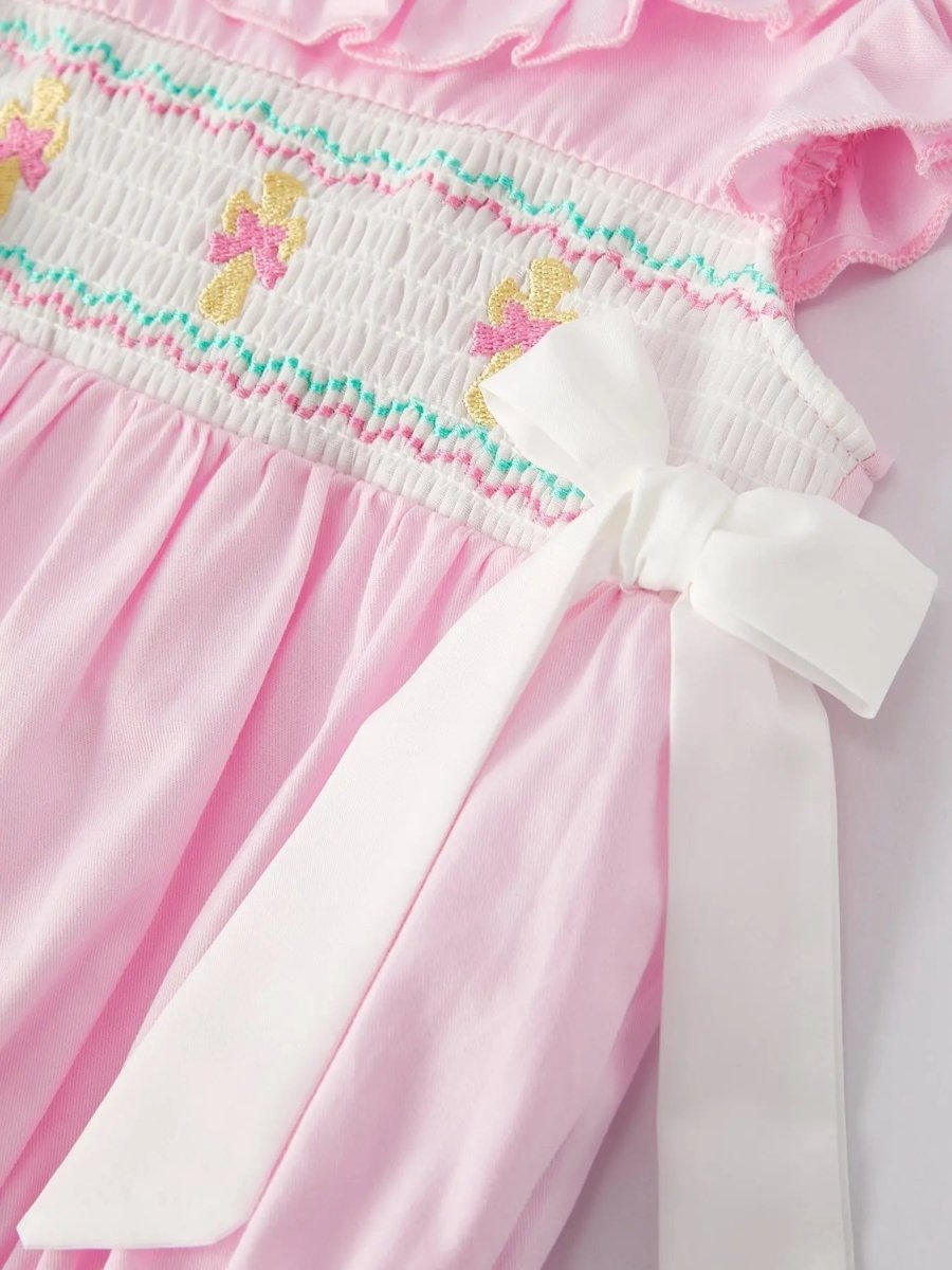 Rylee Faith Designs Pink Smocked Church Bishop Christening Romper for Baby Girls - Everetts Place Boutique - 