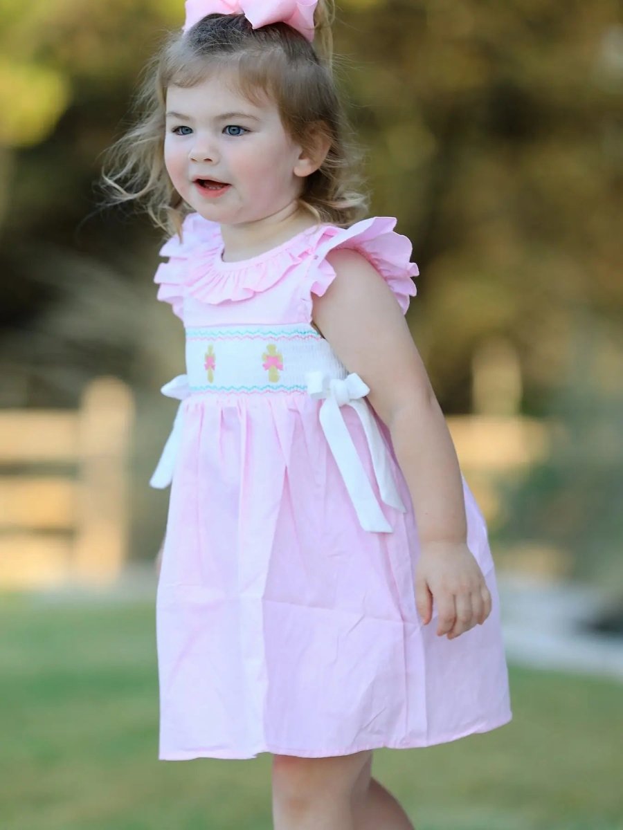 Rylee Faith Designs Pink Smocked Church Christ Bishop Christening Dress - Everetts Place Boutique - 