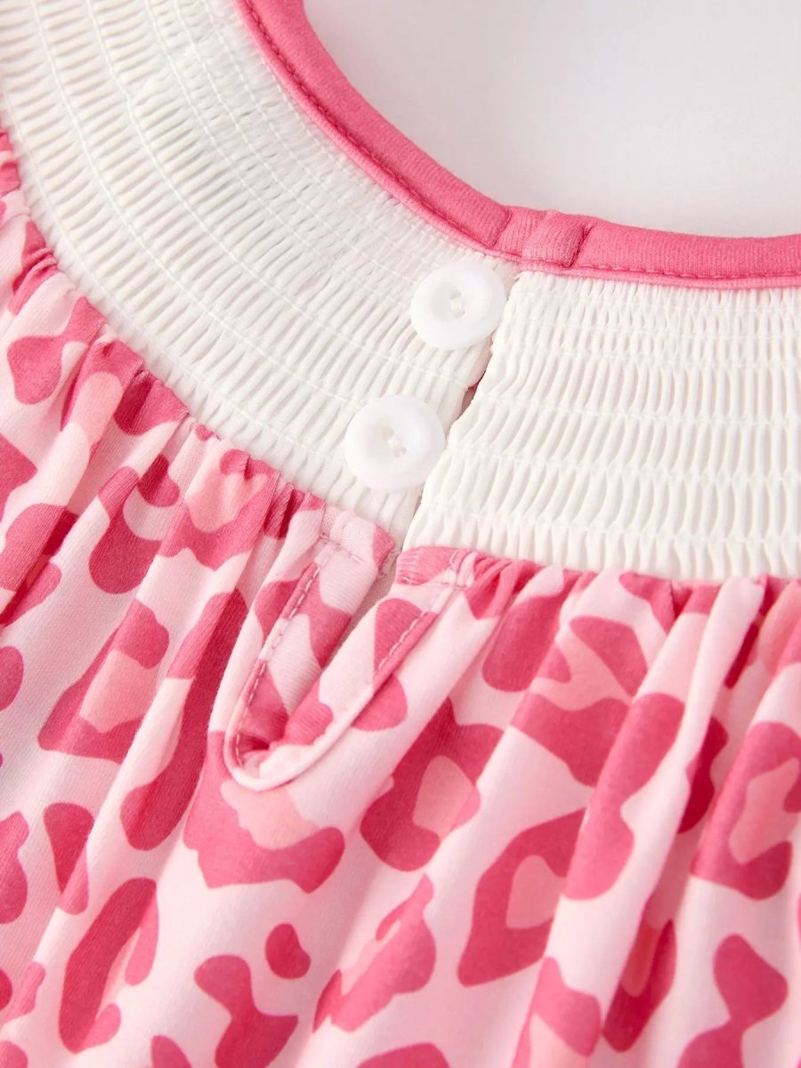 Rylee Faith Designs Pink Smocked Church Dress Leopard Accents Bishop Style Girl Christening Outfit -