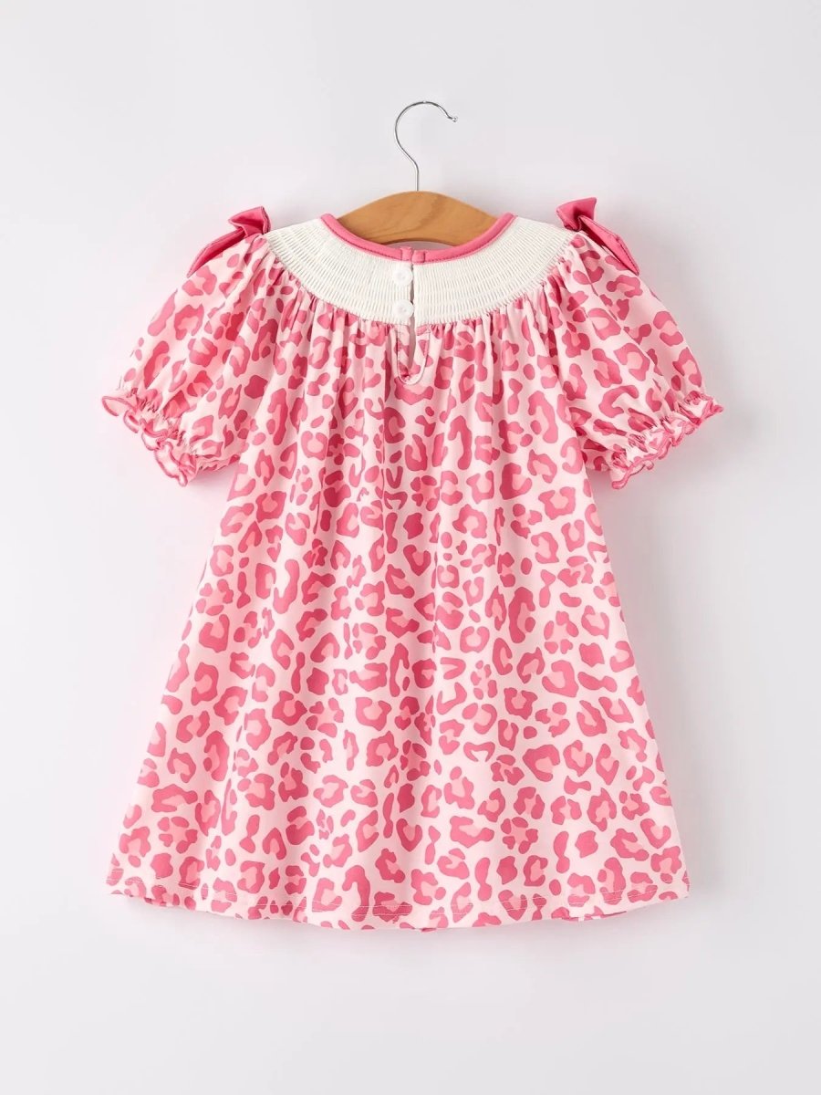 Rylee Faith Designs Pink Smocked Church Dress Leopard Accents Bishop Style Girl Christening Outfit -