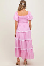 PinkBlush Pink Smocked Ruffle Tiered Puff Sleeve Maternity Maxi Dress - 