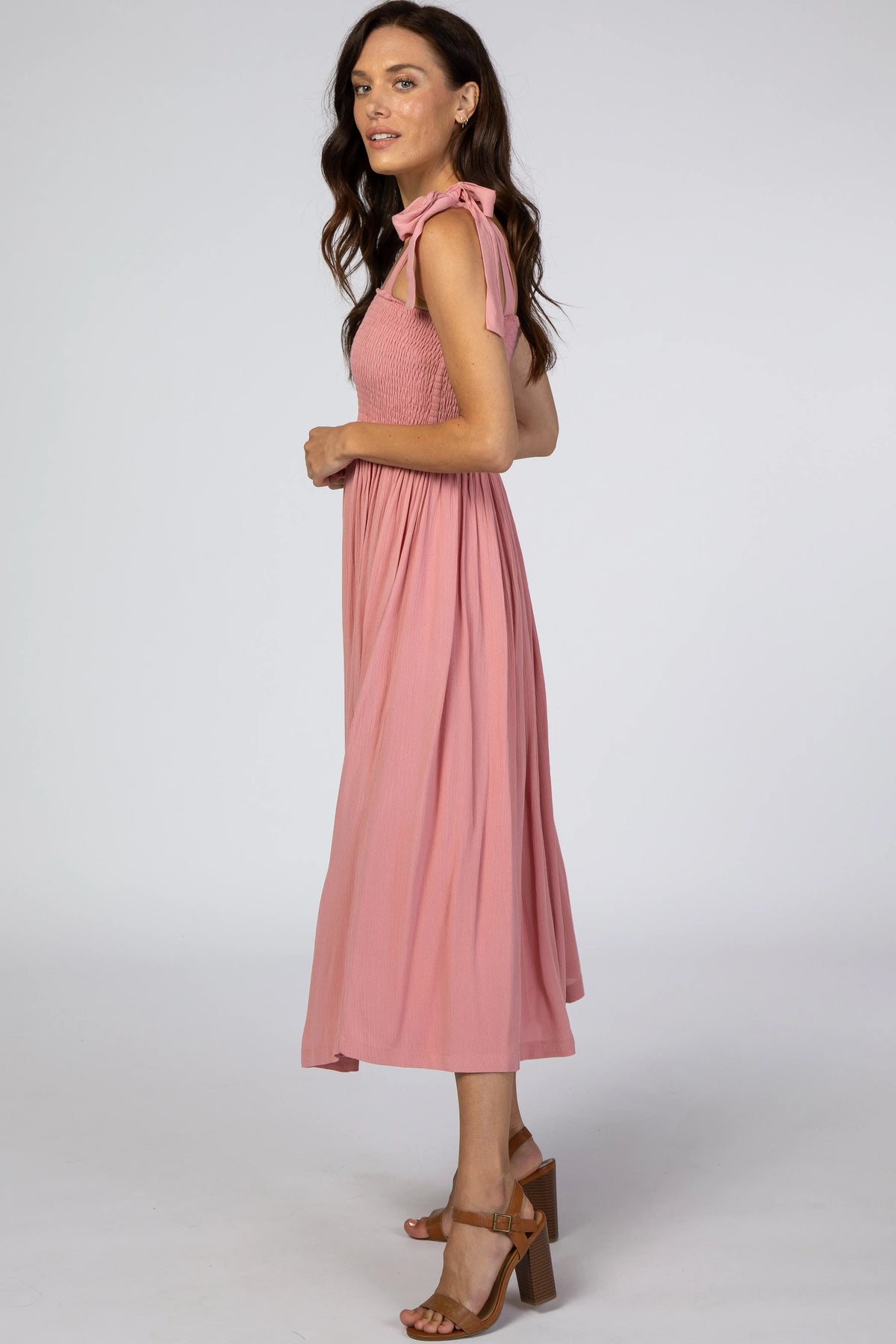 PinkBlush Pink Smocked Tie Strap Midi Dress - 