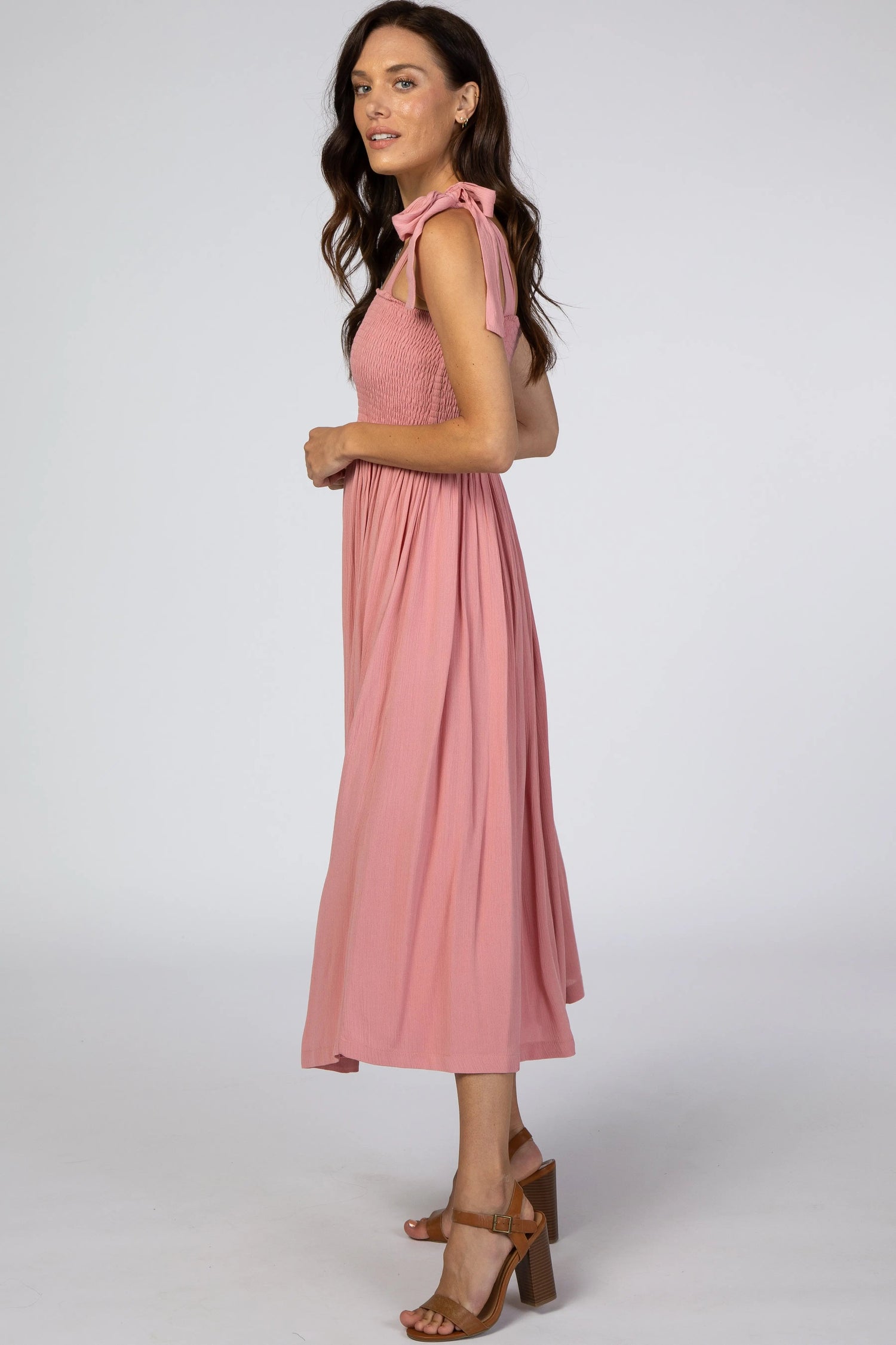 PinkBlush Pink Smocked Tie Strap Midi Dress - 