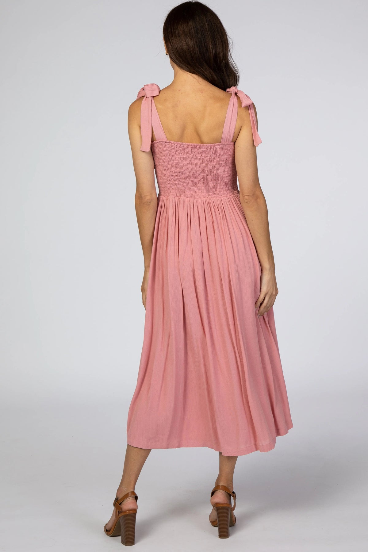 PinkBlush Pink Smocked Tie Strap Midi Dress - 