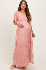 PinkBlush Pink Smocked Top Lace Maternity Maxi Dress