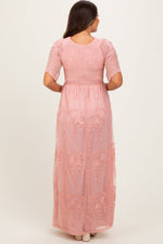 PinkBlush Pink Smocked Top Lace Maternity Maxi Dress