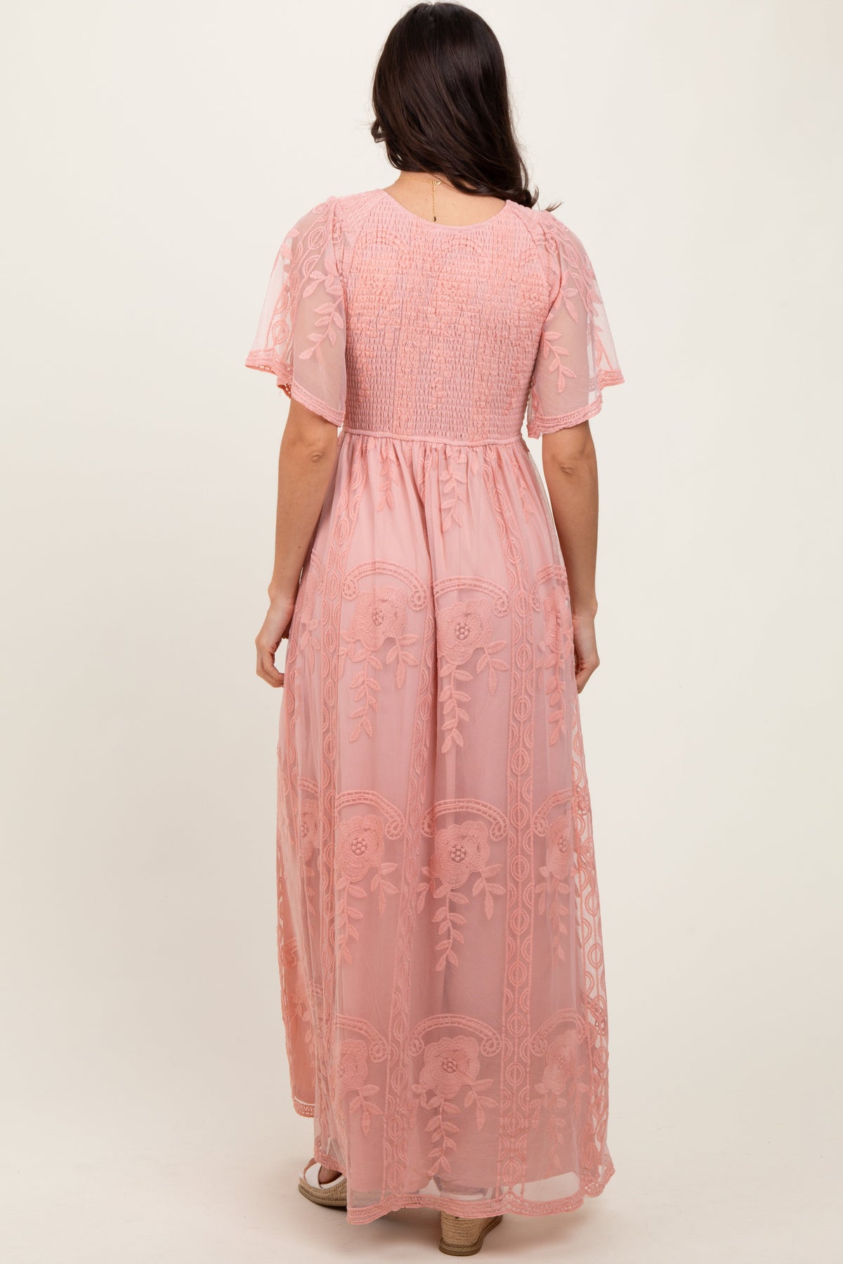 PinkBlush Pink Smocked Top Lace Maxi Dress