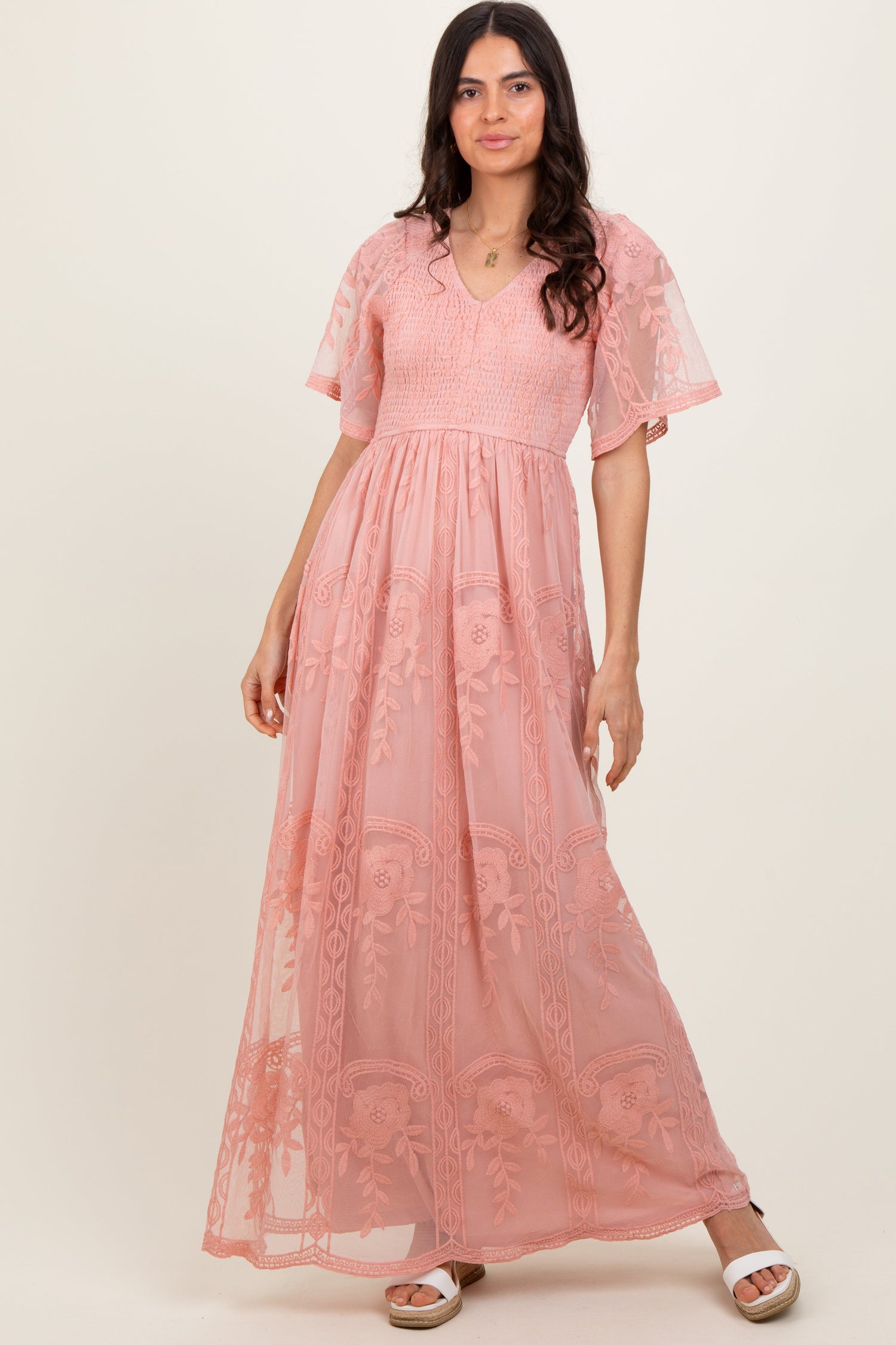 PinkBlush Pink Smocked Top Lace Maxi Dress