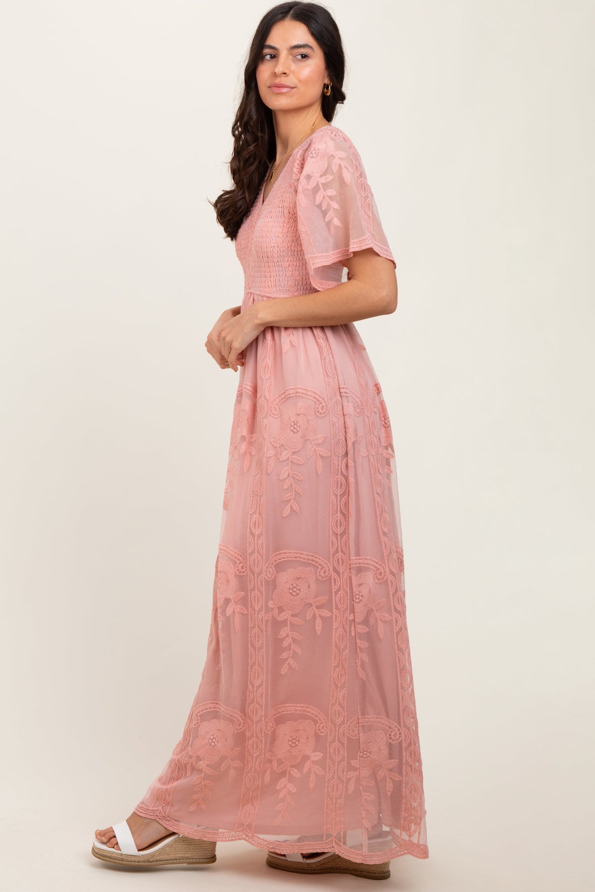 PinkBlush Pink Smocked Top Lace Maxi Dress