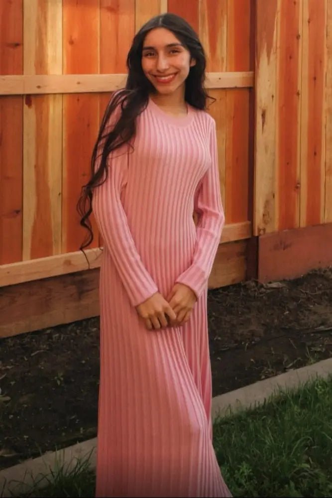 PinkBlush Pink Thick Ribbed Knit Maxi Sweater Dress - 