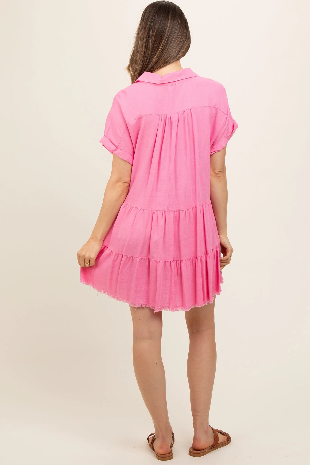PinkBlush Pink Tiered Linen Maternity Dress - 