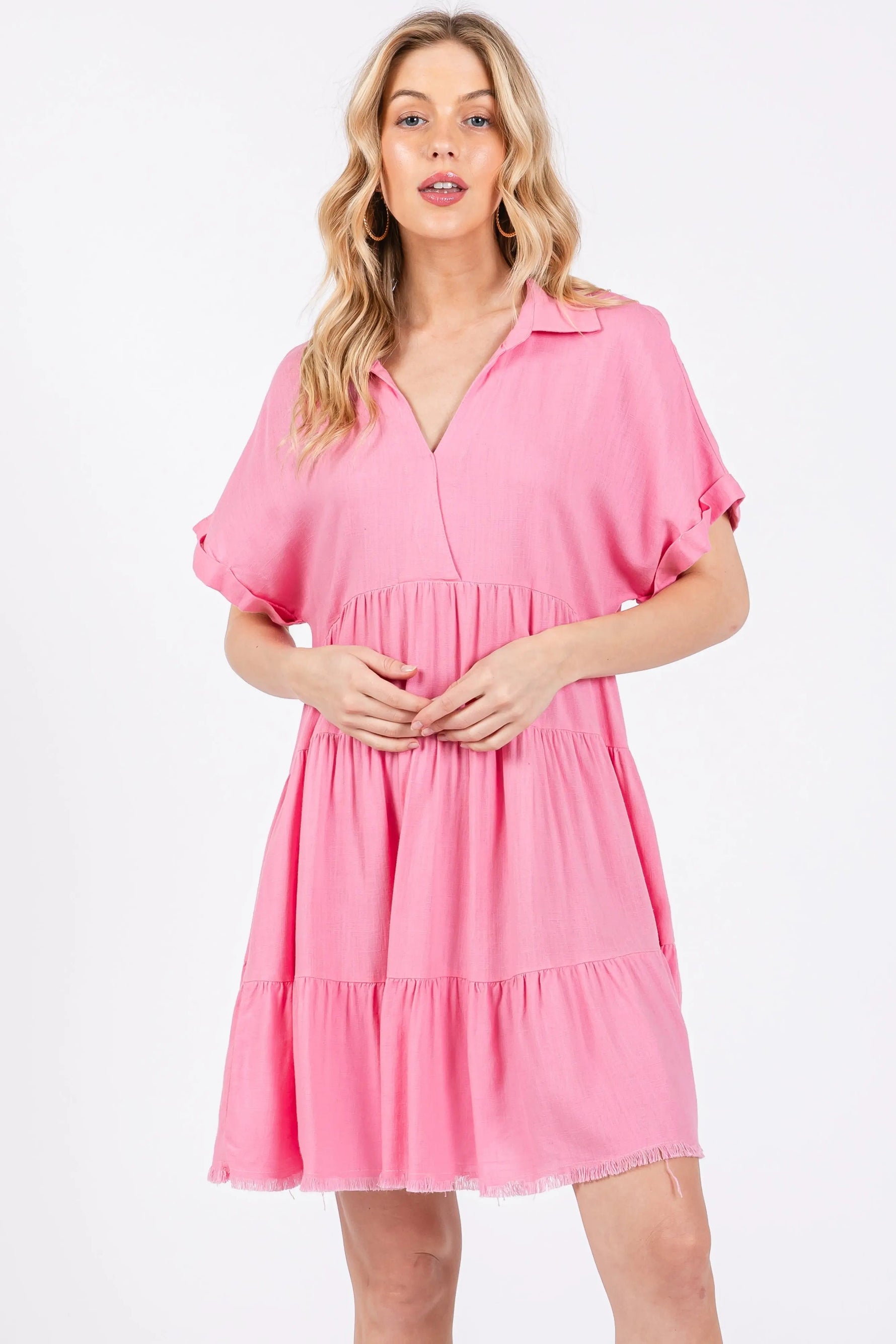 PinkBlush Pink Tiered Linen Maternity Dress - 