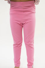 Pink toddler leggings in soft bamboo fabric with a full-length fitted cut.