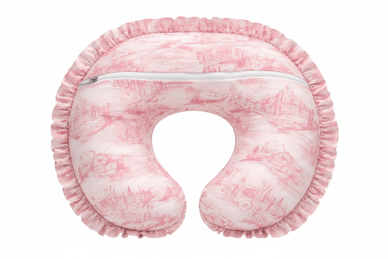 Little Mae & Co Pink Toile Ruffle Nursing Pillow Cover - 