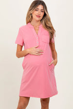 PinkBlush Pink Unfinished Seam Short Sleeve Maternity Mini Dress - 