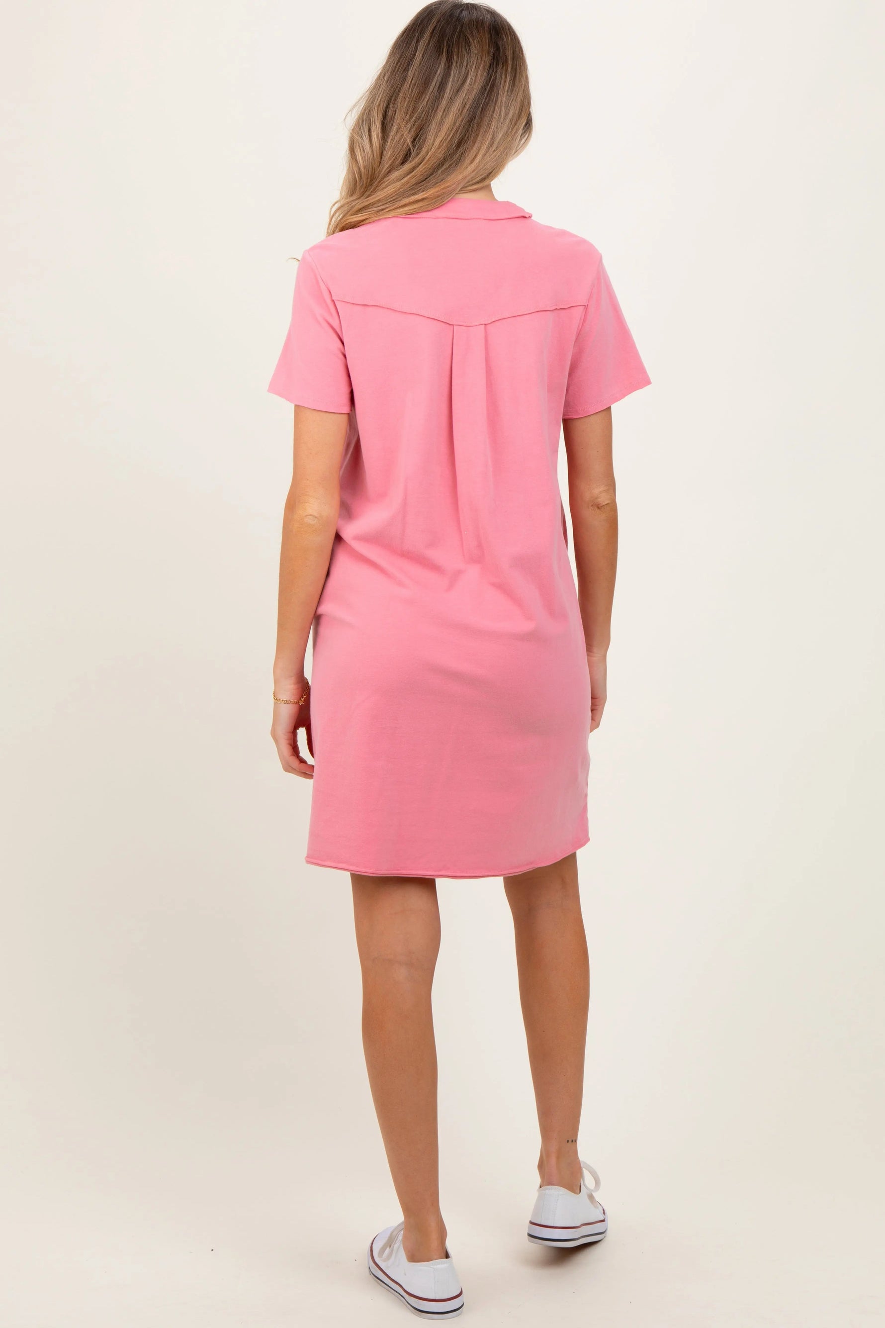 PinkBlush Pink Unfinished Seam Short Sleeve Maternity Mini Dress - 