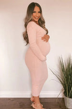 PinkBlush Pink V - Neck Long Sleeve Fitted Maternity Maxi Dress - 