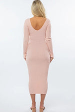 PinkBlush Pink V - Neck Long Sleeve Fitted Maternity Maxi Dress - 
