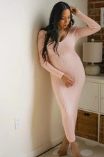 PinkBlush Pink V - Neck Long Sleeve Fitted Maxi Dress - 
