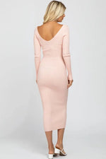 PinkBlush Pink V - Neck Long Sleeve Fitted Maxi Dress - 