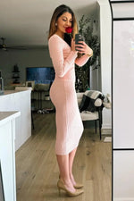 PinkBlush Pink V - Neck Long Sleeve Fitted Maxi Dress - 