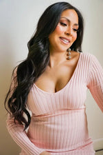 PinkBlush Pink V - Neck Long Sleeve Fitted Maxi Dress - 