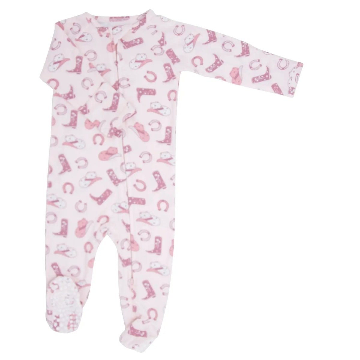 Sweet Bamboo Pink Western Boots Footie with Silicone Grips for Stylish Babies - 