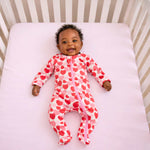 Norani Baby organic baby footie pajamas, red & pink hearts.