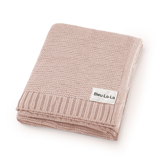 Heritage Knit 100 Percent Organic Cotton Luxury Knit Baby Swaddle Blanket Bleu La La