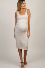 PinkBlush PinkBlush Beige Sleeveless Ribbed Maternity Dress - 