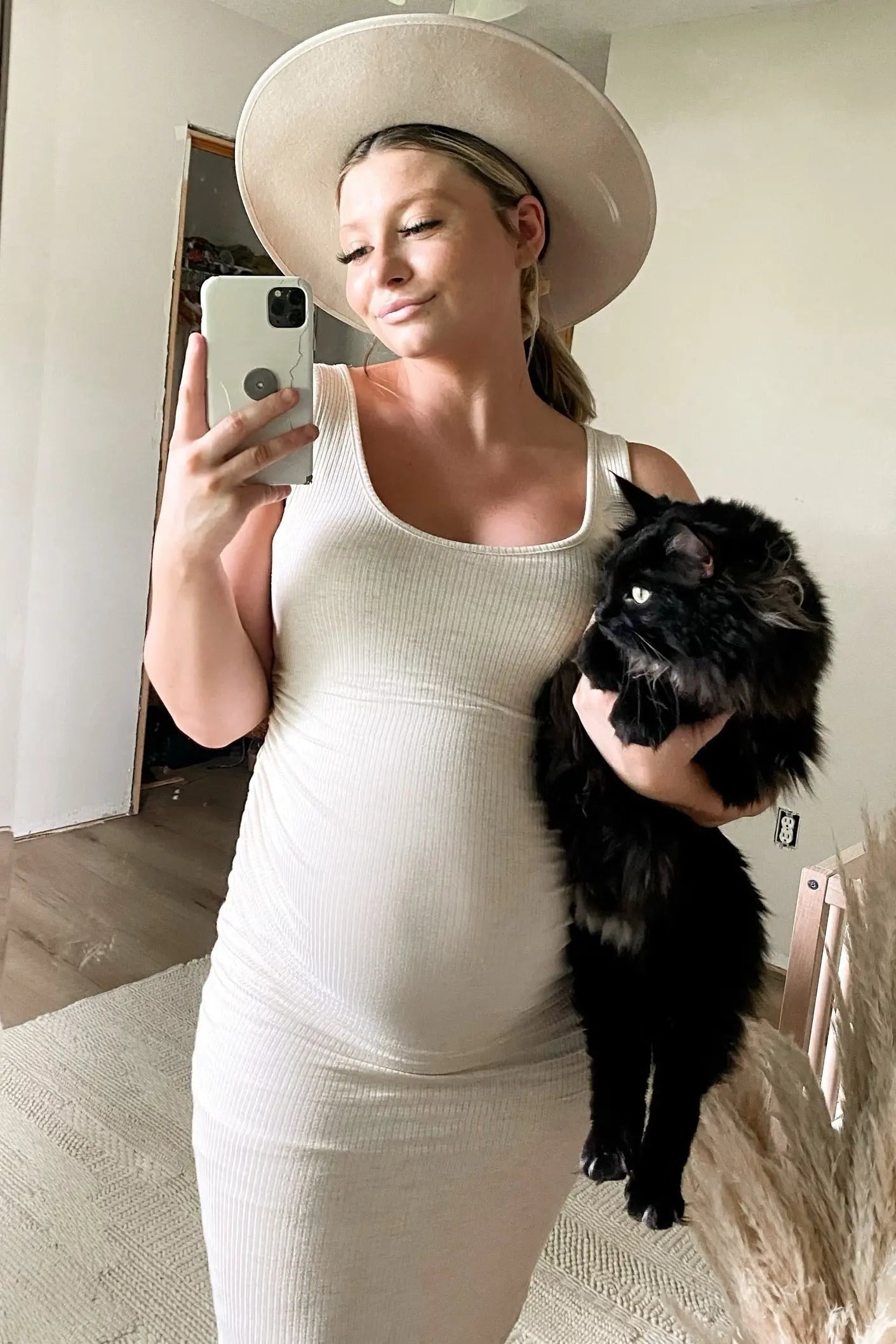 PinkBlush PinkBlush Beige Sleeveless Ribbed Maternity Dress - 