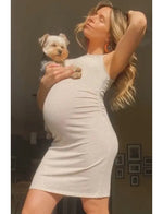 PinkBlush PinkBlush Beige Sleeveless Ruched Fitted Maternity Dress