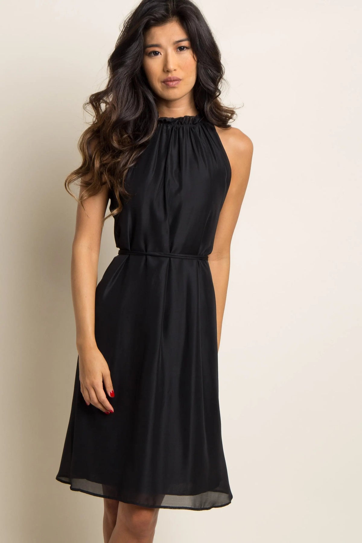 PinkBlush PinkBlush Black Chiffon High Neck Dress - 