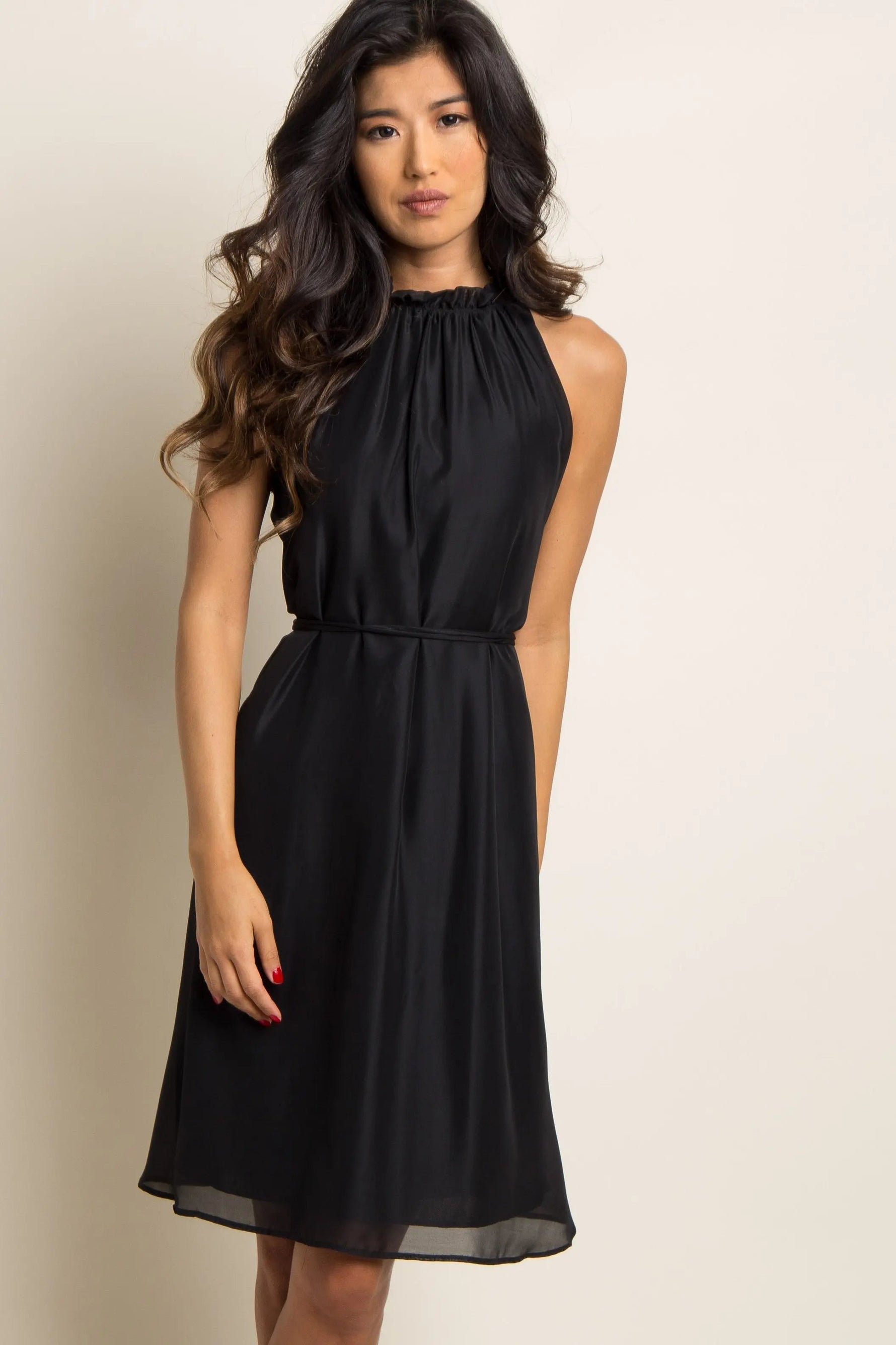 PinkBlush PinkBlush Black Chiffon High Neck Dress - 